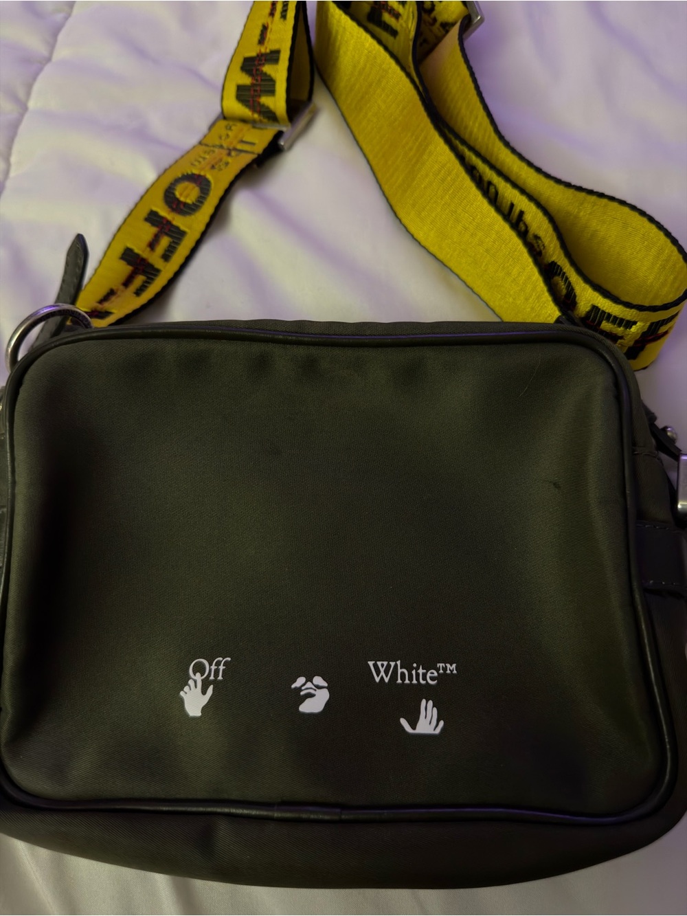 Off-White Black Messenger Bag with Yellow Branded Strap